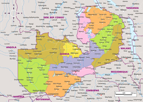 Detailed political map of Zambia