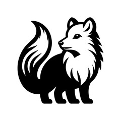 Black and white arctic fox vector icon.