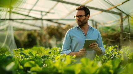 Farmer using digital tablet