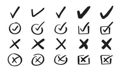 right wrong tick cross sign hand drawn