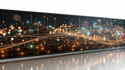 Obraz premium 3D AI-Powered Data Analytics Concept: Abstract Digital Art Banner Depicting Precision, Speed, and Innovation in Data-Driven Decision Making with Glowing Elements and Vibrant Colors - 3D Icon on White 