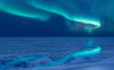 Northern lights or Aurora borealis in the sky over the sea - Tromso, Norway