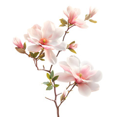 Obraz premium Pink magnolia blossom branch isolated transparent background