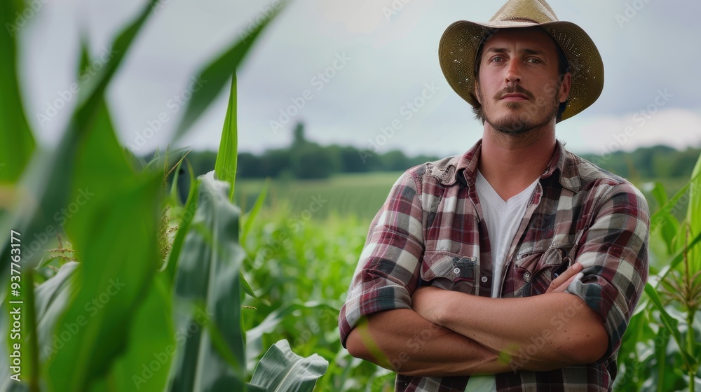 Wall mural the farmer in cornfield