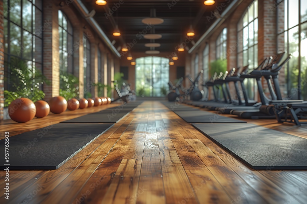 Wall mural 3d render of fitness gym center