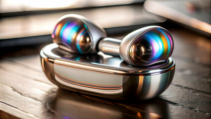 Futuristic 3D Glossy Holographic Smartwatch on Charging Dock Concept with Ambient Light - Isolated White Background