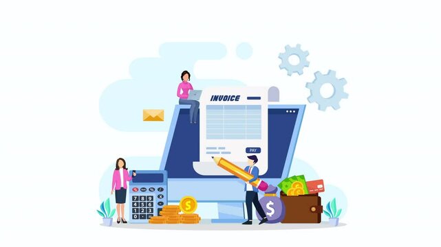 Online digital invoices 2d video animation 4k clip