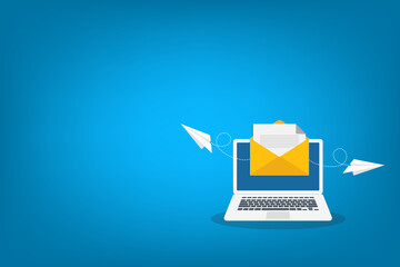 Newsletter. Illustration of email marketing. subscription to newsletter, news, offers, promotions. a letter and envelope. subscribe, submit. send by mail.	