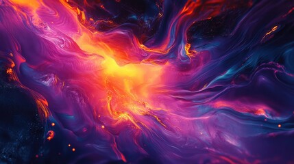 Fototapeta premium A burst of liquid light with bright, glowing colors and dynamic, fluid movement against a dark backdrop.