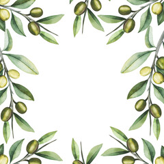 watercolor square frame with olive branches.