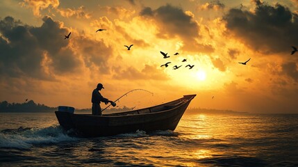 Fisherman preparing bait as the boat heads towards a new fishing spot