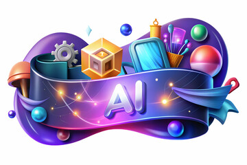 Obraz premium AI Powered Innovation in Design: Dynamic Digital Art Banner with Glowing Abstract Elements - Creative Process Enhanced by AI - Vibrant Light and Motion - Photo Stock Concept