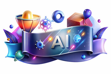 Fototapeta premium AI-Powered Innovation in Design: Vibrant Abstract Elements Illustrating Creative Integration of AI in Dynamic Digital Art Scene - Photo Stock Concept