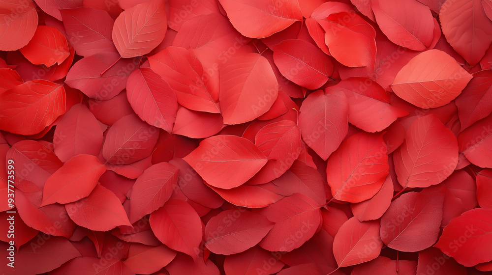 Wall mural close-up of numerous red leaves overlapping, creating a vibrant and textured pattern