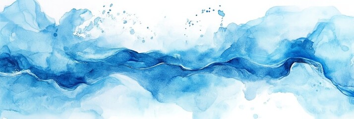 Fototapeta premium Abstract Blue Watercolor Painting - Flowing and Tranquil - This abstract watercolor painting evokes a sense of tranquility and serenity, with flowing blue hues representing water, clouds, or even a dr
