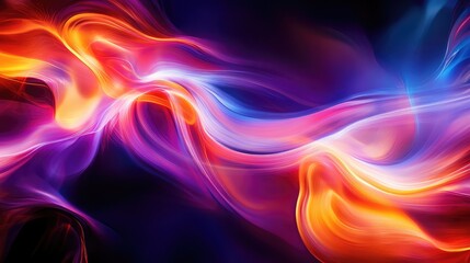 Naklejka premium Vibrant liquid light flowing through a translucent medium, with glowing trails and dynamic movement.