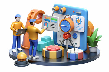 Fototapeta premium Candid AI Enhanced Product Testing: Innovative Precision & Collaboration in Development - Stock Photo Concept Highlighting Team Using AI Tools for Testing