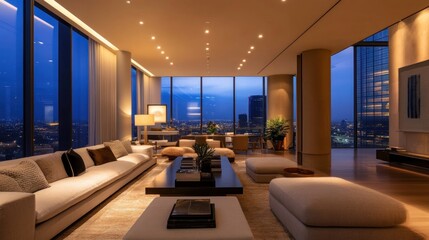 Naklejka premium Modern Living Room with City View