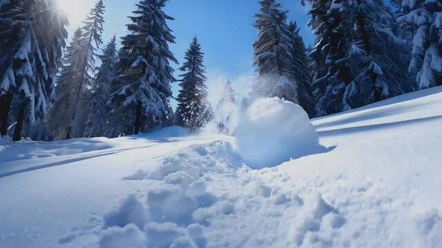 Snowball Rolling Down a Snowy Hill in a Winter Wonderland
