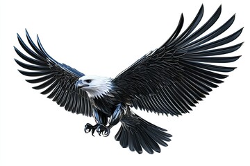 Obraz premium 3D illustration elegant metallic eagle flying spread the wings and pounced isolated on white background 