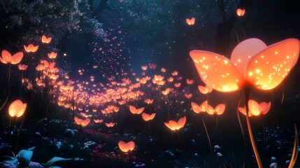 Obraz premium Enchanted Forest with Glowing Flowers