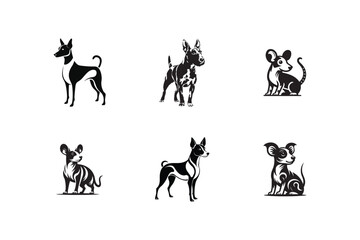 set of Rat Terrier dog silhouette vector, logo style 