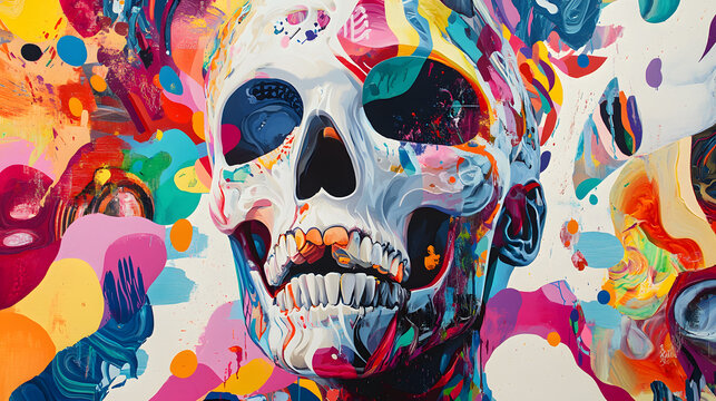 A Skull blending elements of horror, traditional art, and anatomy