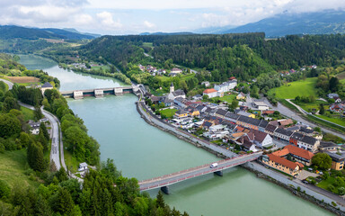 Aerial view of Lavamuend, Carinthia, Austria