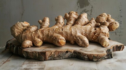 Fototapeta premium Ginger root on a wooden board 