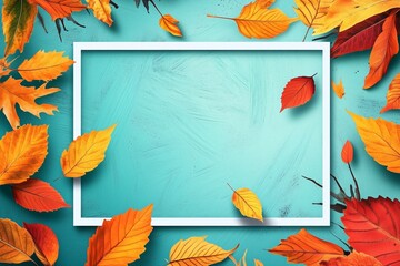 Autumn seasonal background frame with falling autumn leaves and room for text