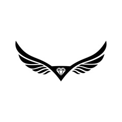 Vector illustration of a bird wing with a diamond logo in the center, an eagle, or other bird.
