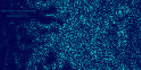 Abstract background chaotic size blue pixels. Rectangle mosaic gradient color  with noise design. Vector Illustration.