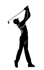 Golf Silhouette - Powerful Swing Action - A powerful silhouette of a golfer in mid-swing, symbolizing strength, focus, precision, and the pursuit of victory.