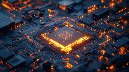 Futuristic AI Chip Illuminating a Vast Digital Network: Symbolizing Nvidia’s Technological Dominance and Strategic Sustainability