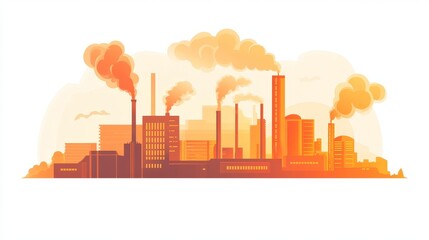 Obraz premium Industrial Pollution: The Cost of Progress - A cityscape with numerous factories emitting smoke, symbolizing industrialization, environmental impact, air pollution, climate change, and the consequence