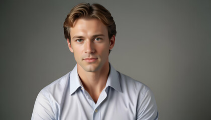 Fototapeta premium Confident Caucasian Professional Business Man in Casual Attire, Close-Up, Studio-Lit, Commercial Shoot, Relaxed Yet Professional Look