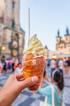 Chimney cake with ice cream in Prague