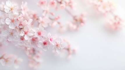 Obraz premium Delicate cherry blossom branches adorned with soft pink flowers, embodying the essence of spring, evoking a sense of tranquility and natural beauty.