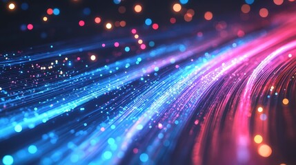 Fototapeta premium Abstract blue and pink light streaks with bokeh effect.