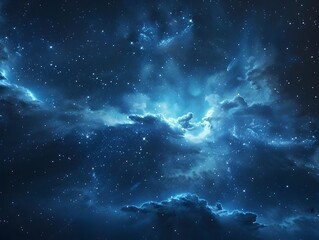 Fototapeta premium Glowing Nebula in the Dark Expanse of Space with Scattered Stars
