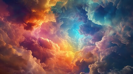 Fototapeta premium A sky filled with prismatic clouds displaying a dazzling array of colors, evoking a sense of wonder and awe.