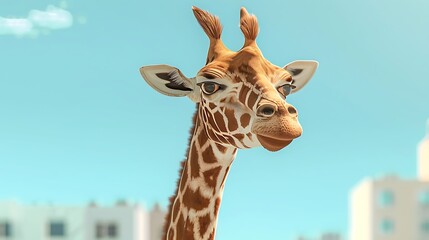 Naklejka premium Create a whimsical illustration of a giraffe's head, highlighting its long neck and gentle expression. generative ai