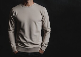 Naklejka premium Man_wearing_a_taup_long-sleeved_t-sweter_mockup