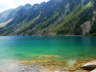 View of Lac de Gaube in the Pyrenees National Park in southwest France