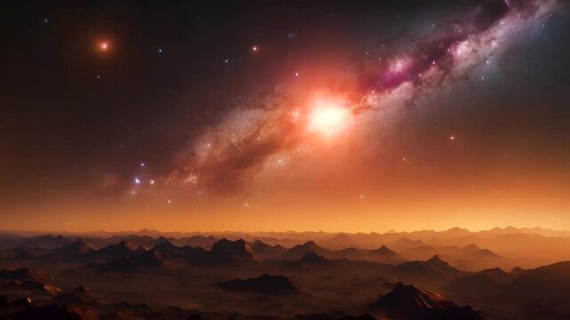 Cosmic discovery on a new planet in the parallel universe, where stars and galaxies illuminate the path of explorers, capturing the excitement of deep space exploration and interstellar travel.