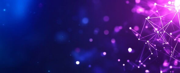 Blue background with white and purple geometric shapes, representing technology or digital marketing themes