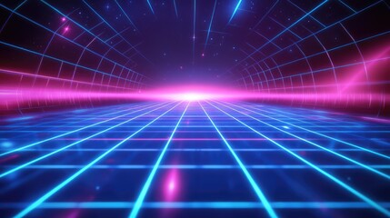 Retro gridlines with a neon blue and pink color scheme, creating a vibrant and dynamic background.