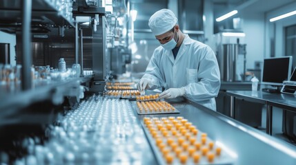 Medicine Quality Inspection: Professionals Handling Products with Precision and Cleanliness