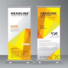 Roll up banner design, creative background of graphic shapes with yellow colour, modern design forindoor and outdoor advertising, 