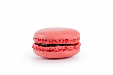 pink macaron with jam isolated on white